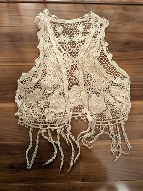 Boho Cream Crochet Fringe Vest